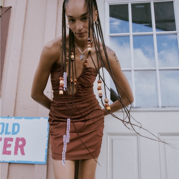 Zara Beaded and Cutout Dress Brown - Picture 8 of 8